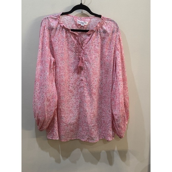 Emerson Fry India‎ Collection Pink Floral Block Print Bardot Peasant Top Large - Picture 4 of 12